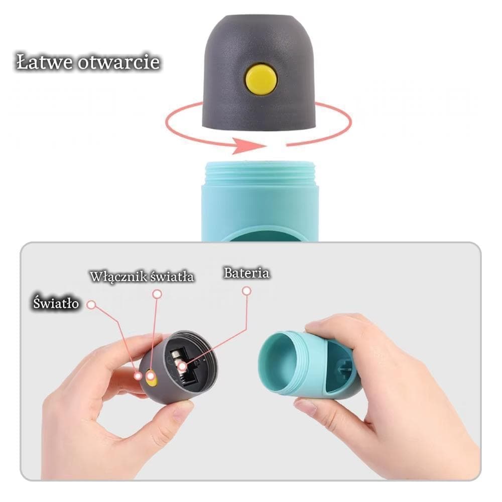 Przenośny dozownik biodegradowalnych woreczków z lampką LED 🐾